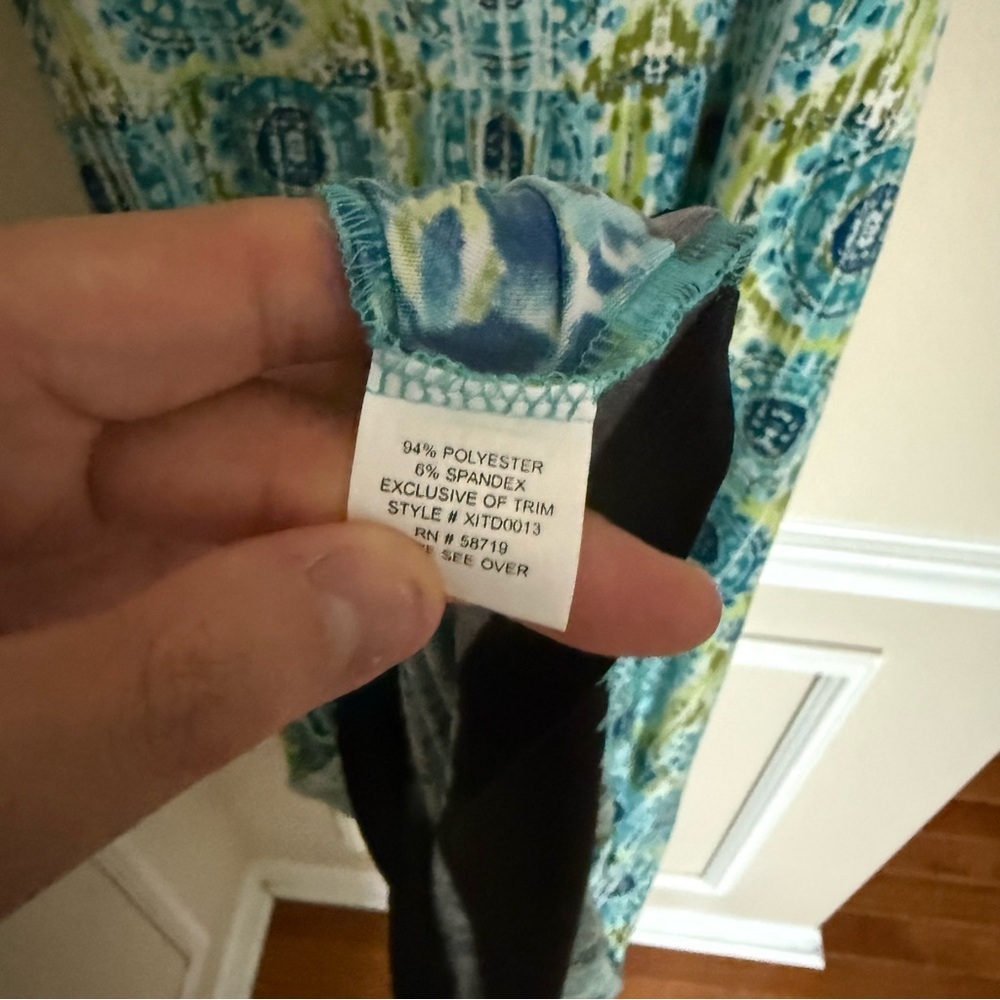 Y2K Boho Vacation Print my collection Sz XL Maxi Dress Twist Front Blue & Green - Picture 9 of 11